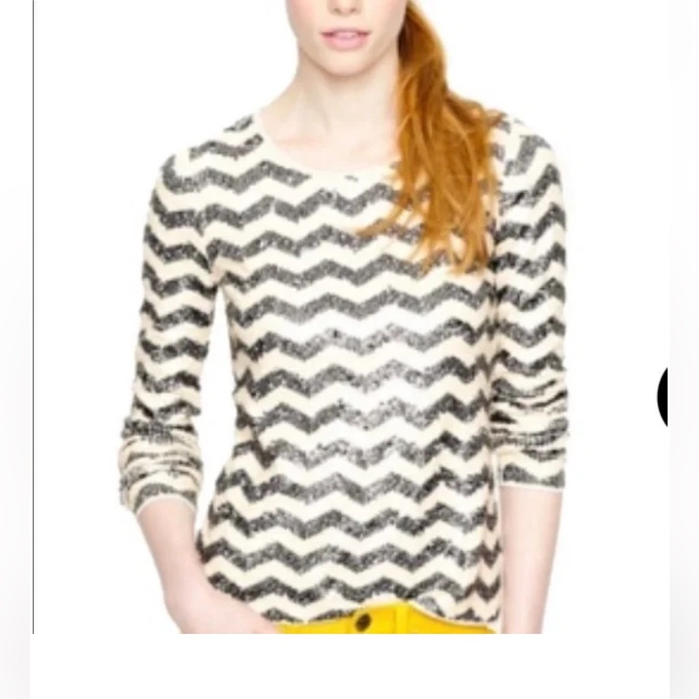 J. Crew Zip Zap Sequin White Cream and Black Top Size Xl Retail $138